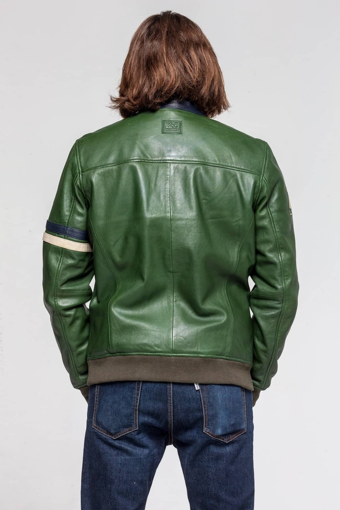 Blouson cuir Miles Green Green/Navy