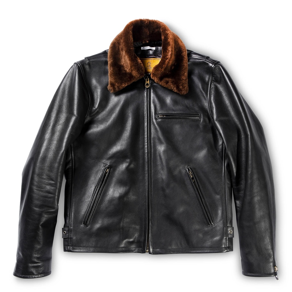 “Varenne” Fur Collar Black Leather Jacket
