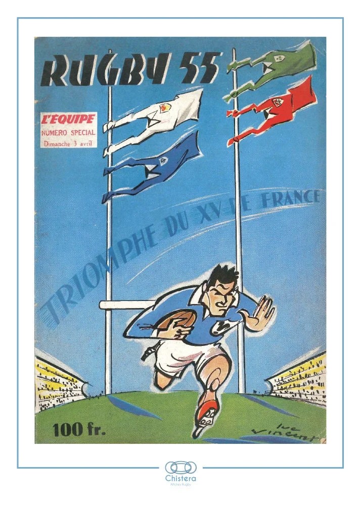 Affiche vintage rugby - Pub L'Equipe 1955