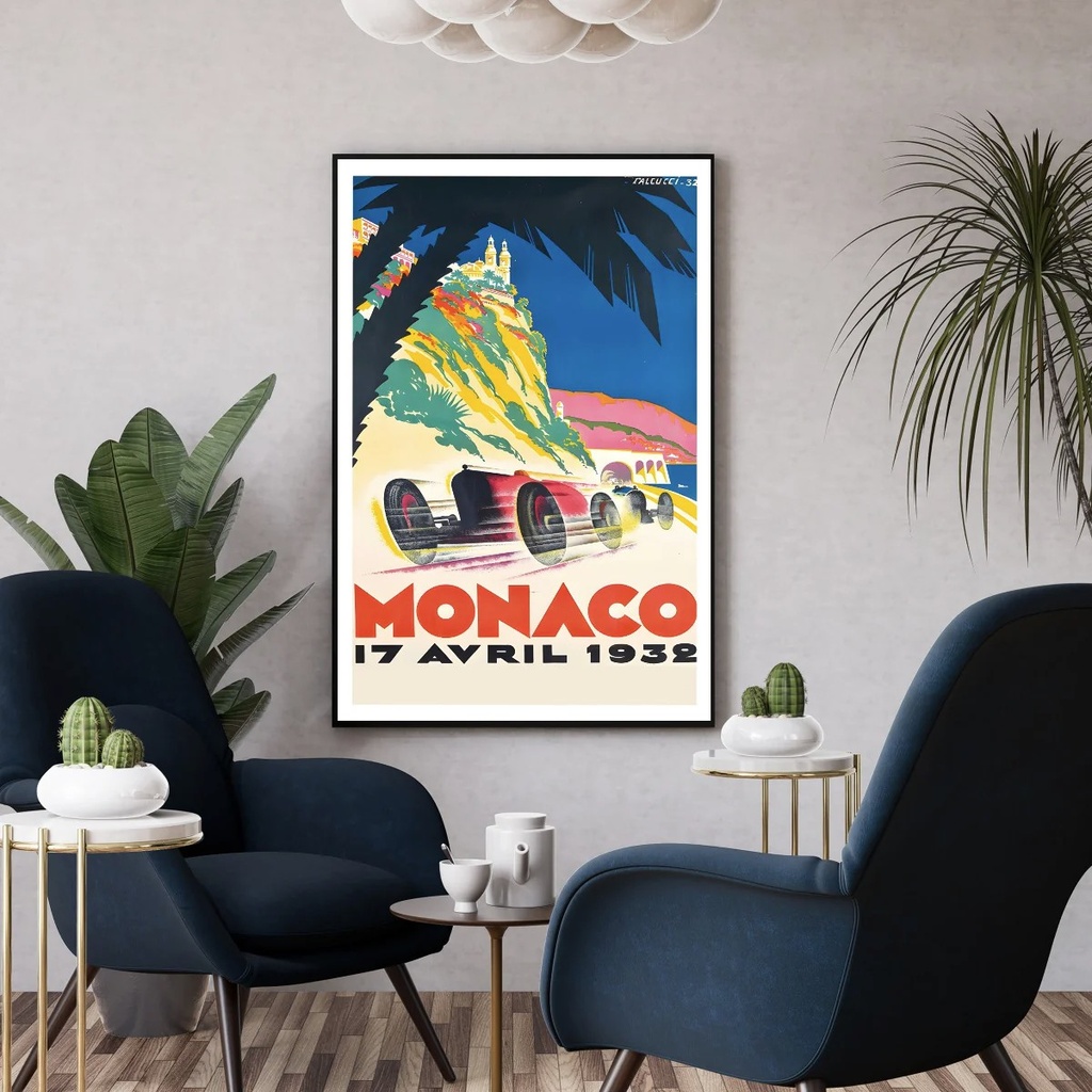 Affiche Retro Course Auto - Monaco 17 avril 1932