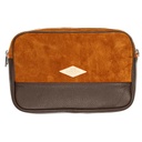 Pochette en velours noisette et cuir grainé chocolat