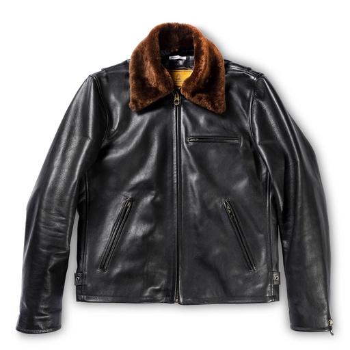 “Varenne” Fur Collar Black Leather Jacket
