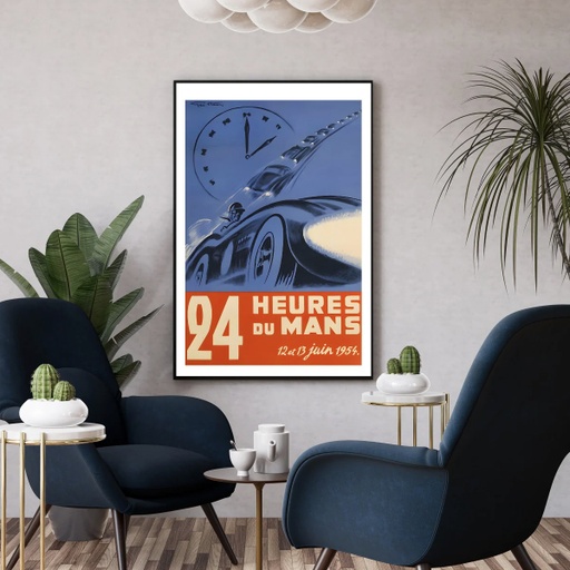 Affiche Vintage Course Auto - 24H du Mans Juin 1954